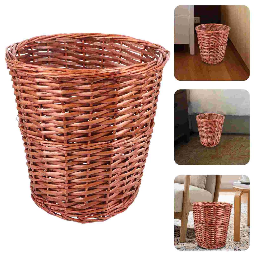 Rattan Garbage Bin Waste Basket Trash Can Bins Woven Storage Tall Fruit Seaweed