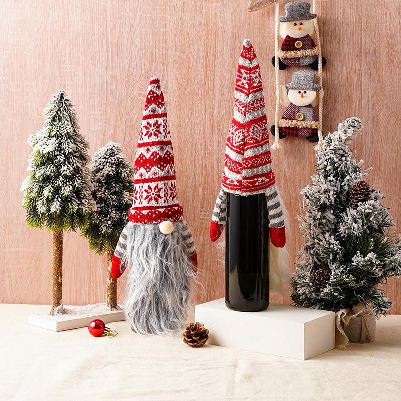 Christmas Decoration Wine Bottle Cover European and American Style Knitted Wool Faceless Old Man Long Beard Wine Bottle Hat Home Decoration