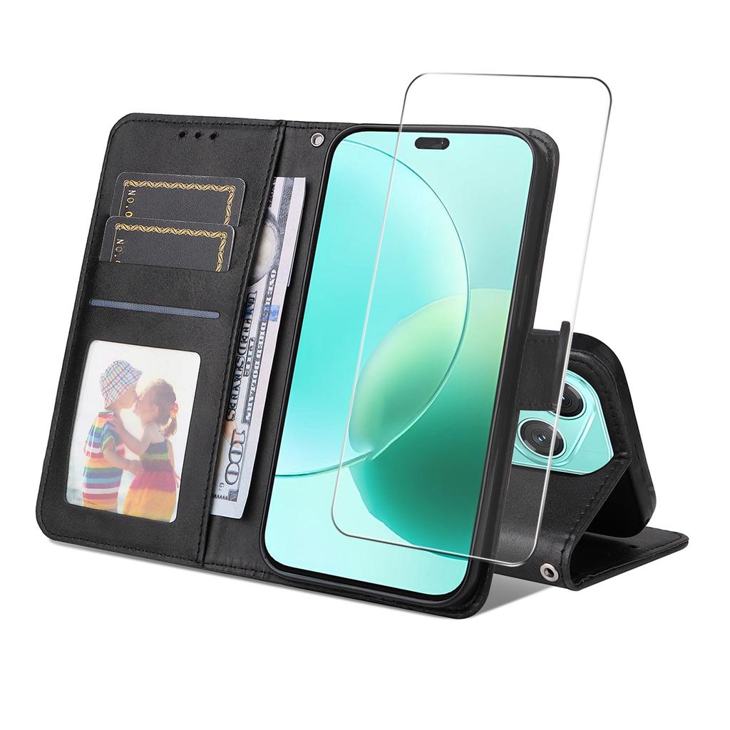 For Honor 400 Lite PU Leather Wallet Case ENKAY HAT PRINCE Phone Stand Cover with Tempered Glass