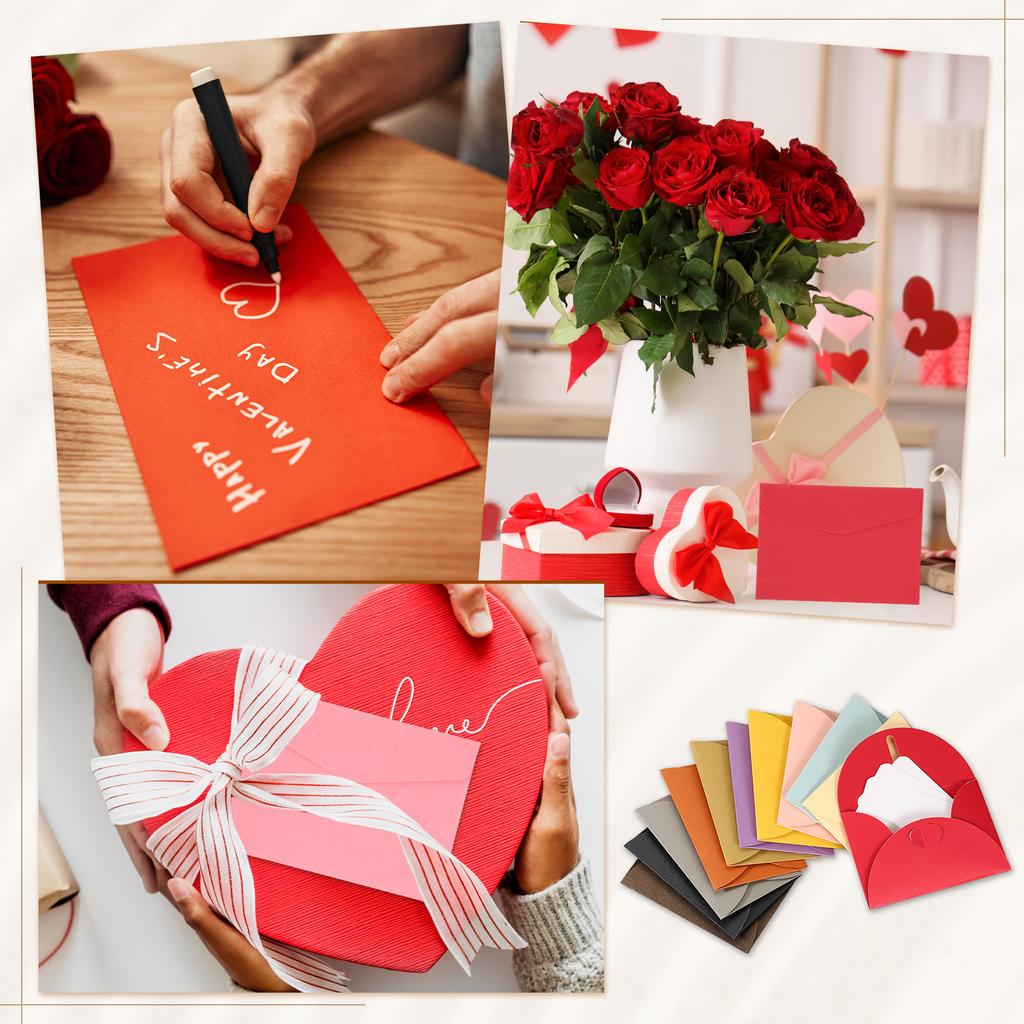 50Set Mini Heart Clasp Envelopes with Blank Note Cards for Gift Wedding Invitation Graduation Holiday Thanksgiving Day Christmas