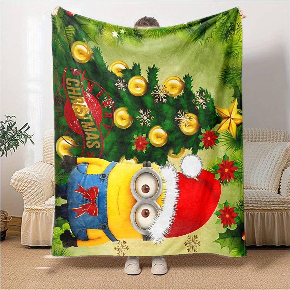1Pc Minions Christmas Celebration Blanket Soft Throw Blanket For Home Bedroom Bed Sofa Travel Office Solid Christmas Blanket