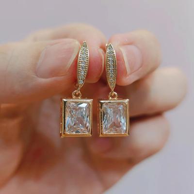 Rectangular White Crystal Zircon Drop Earrings for Women 2023 New Gold Color Earring Fashion Party Jewelry Accessories