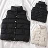 Women Vest Solid Color Sleeveless Windproof Short Stand Collar Loose Extra Thick Winter Waistcoat for Daily Wear