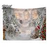 Christmas Wall Hanging Snow Scene Tapestry Holiday Backdrop Xmas Tree Cloth for Window Wreath Tapestry Bedroom Living Room 59x39 Inch Party