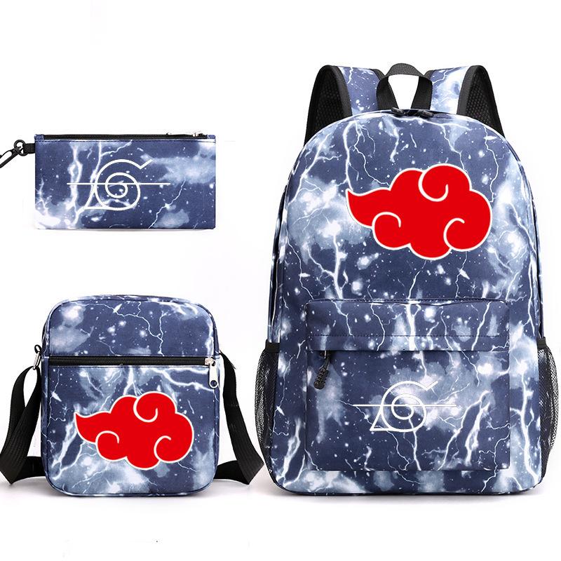 Anime Naruto Starry Sky Teen Student School Bag Three-Piece Set Men'S And Women'S Backpacks Satchel Pencil Bag