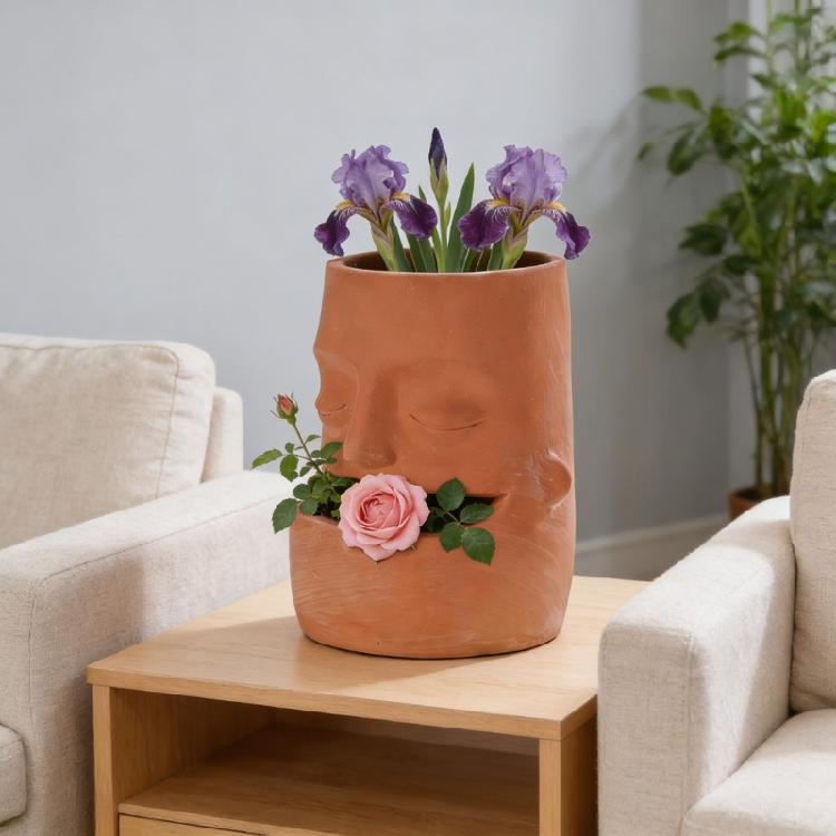 Striking Red Clay Face Formed Flower Holder Designed For Superior Root Ventilation