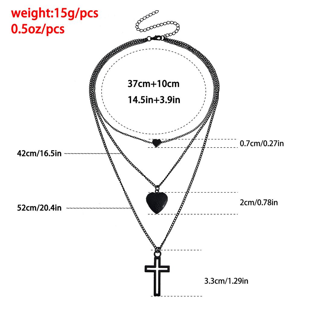 Cool Tide Multi-layer Swimming Black Chain Geometric Openable Lid Love Cross Pendant Necklace