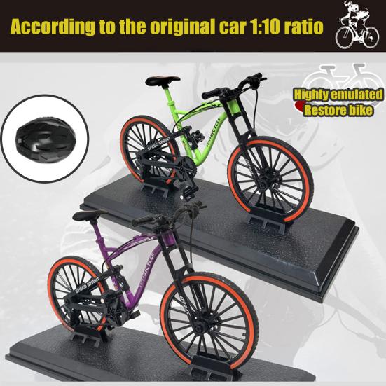 Alloy Bicycle Model with Base Helmet Rotary Pedal Wheels Realistic Educational Mountain Road Bicycle Toy Mini Finger Cycling Bike Desktop Decoration