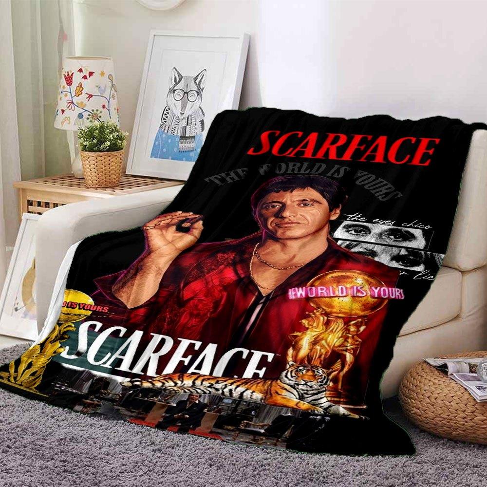 

1pc Scarface-Inspired Flannel Blanket - Soft Cozy All-Season Throw for Bedroom, Sofa, Camping, Travel - Perfect Gift for Movie FansB23 80cmx120cm(31inx47in)