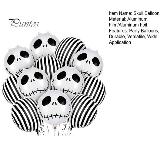 Carnival Themed Decorations 12PCS Halloween Skull Balloon Set, Aluminum Foil Balloons, Black And White Balloons Striped Realistic Print for