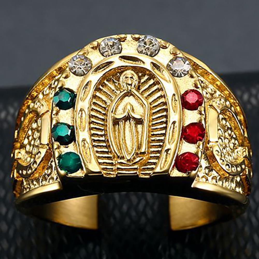 Catholic Virgin Mary Lucky Prayer Rings For Men Women 316L Stainless Steel Hip Hop Fashion Gold Color Amulet Jewelry Wholesale