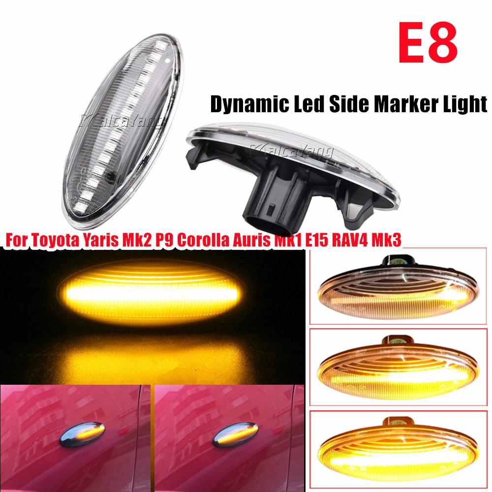 For Toyota Yaris Mk2 P9 RAV4 Mk3 Auris Mk1 E15 2pcs LED Dynamic Side Marker Turn Signal Light Blinker Lamp For Toyota Corolla