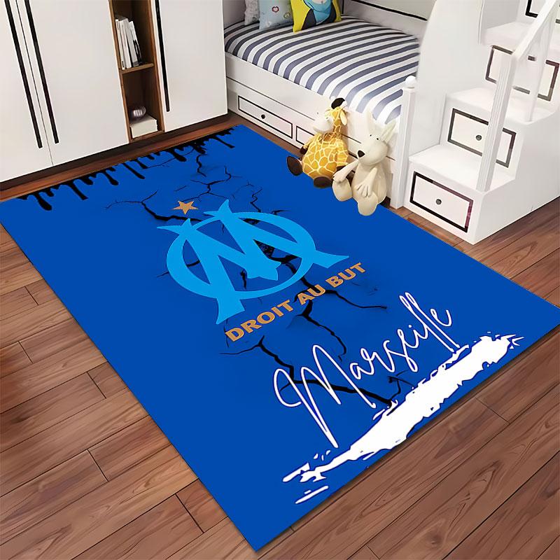 Marseille Logo Blue Carpet suitable as a non-slip mat for the living room or bedroom sofa