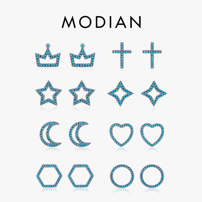 

MODIAN 925 Стерлинговое Серебро Простые Винтаж Бирюзовые Геометрические Женские Серьги-гвоздики Для Женщин Изысканные Вечеринки Изысканные Ювелирные Изделия