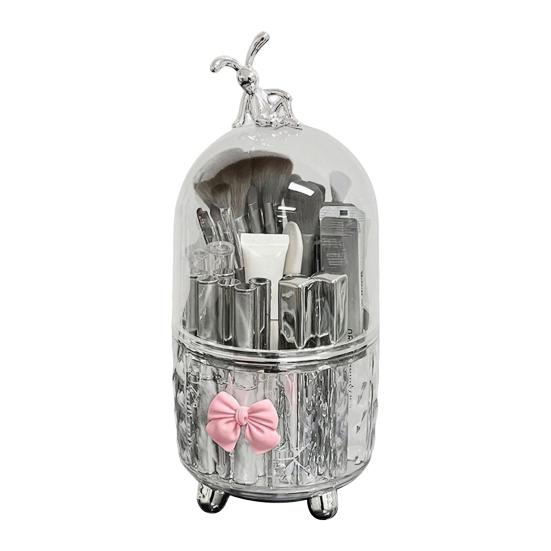 Makeup Brush Storage Box with Rotating Grid Design Large Capacity Cosmetic Storage Bin