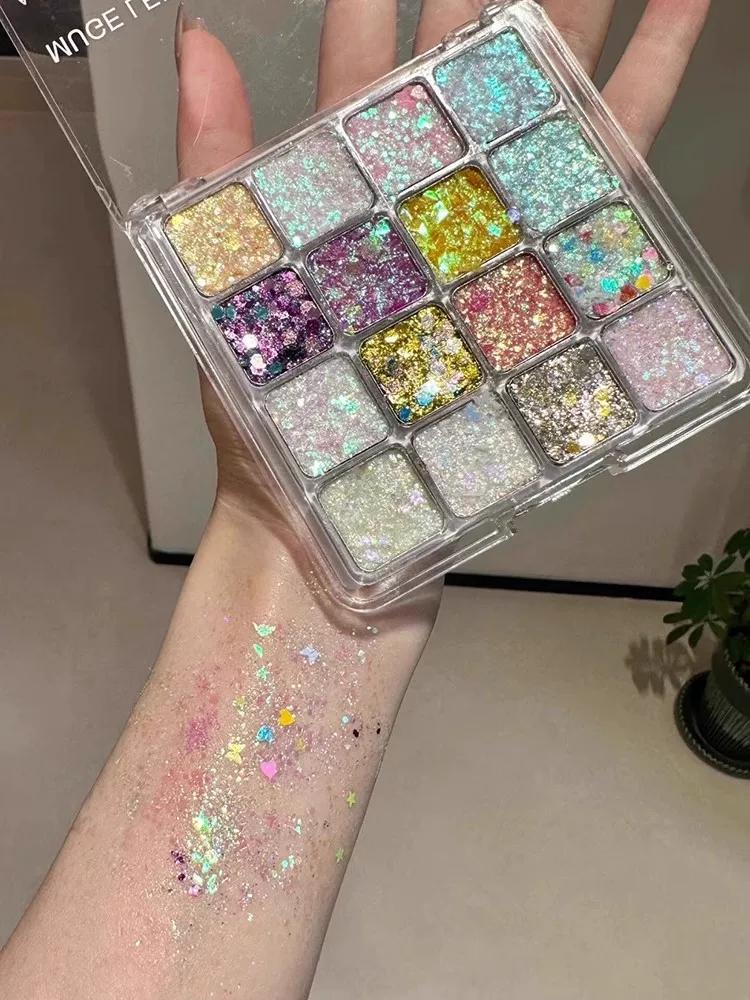 Music Festival Sparkle! 16-Color Gel Eyeshadow Palette, Sparkling Fine Glitter, Ultra-Shimmer Eye Makeup, Stage Makeup for Women, 2026 New Model