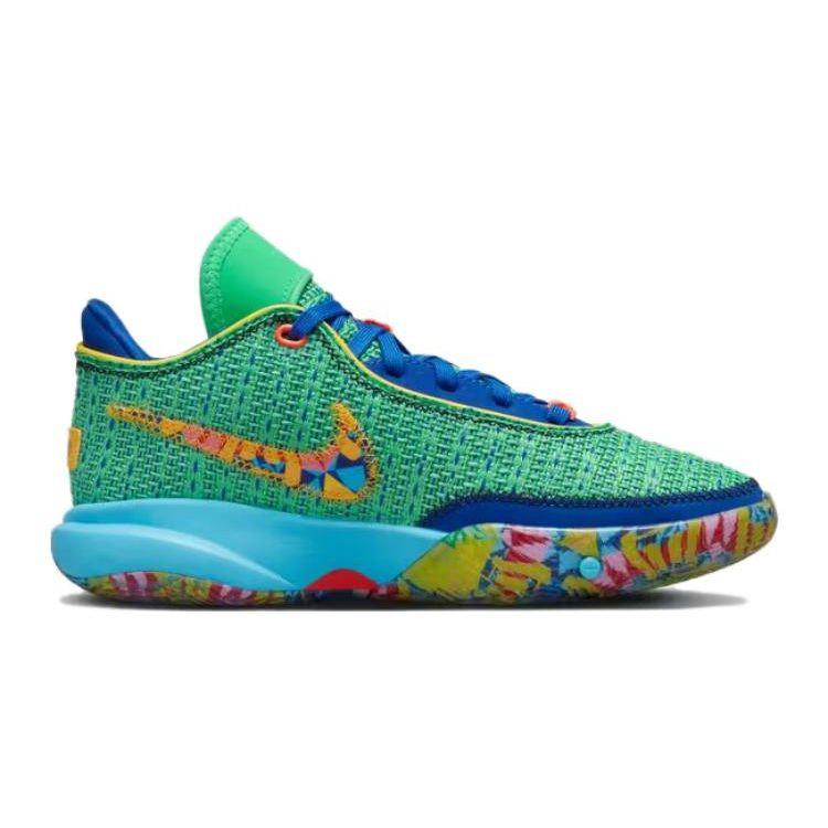 Nike LeBron 20 GS Kaleidoscope Kids Sneakers Green Electric-Algae Game-Royal DV3021-300
