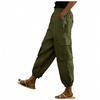 Women Drawstring Waist Cargo Pants with Elastic Cuffs and Large Side Pockets for Casual Outdoor Daily Wear