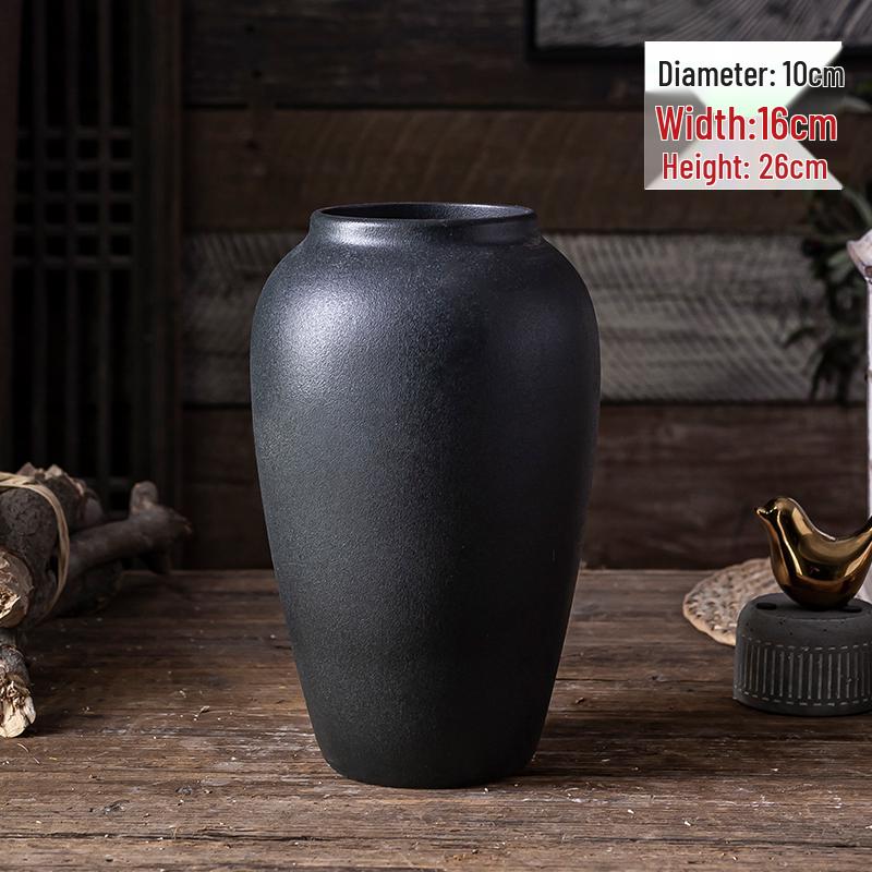 

Retro Black Ceramic Pottery Floor Vase for Dried Winterberry and Willow Arrangements