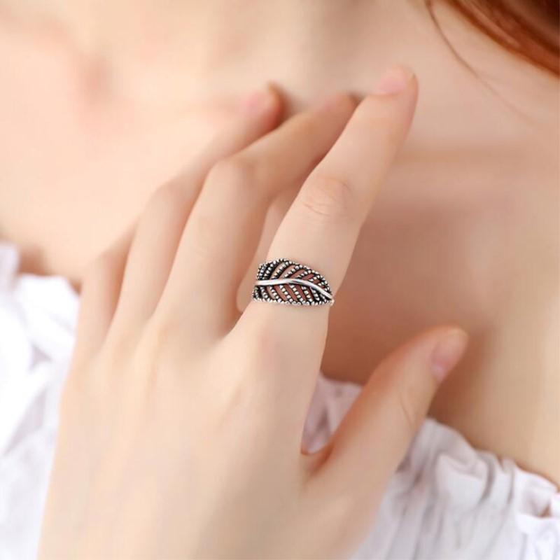925 Silver Leaf Aesthetic Rings For Women Couple Accessories Vintage Luxury Elegant Fine Jewelry Gifts Prevent Allergy
