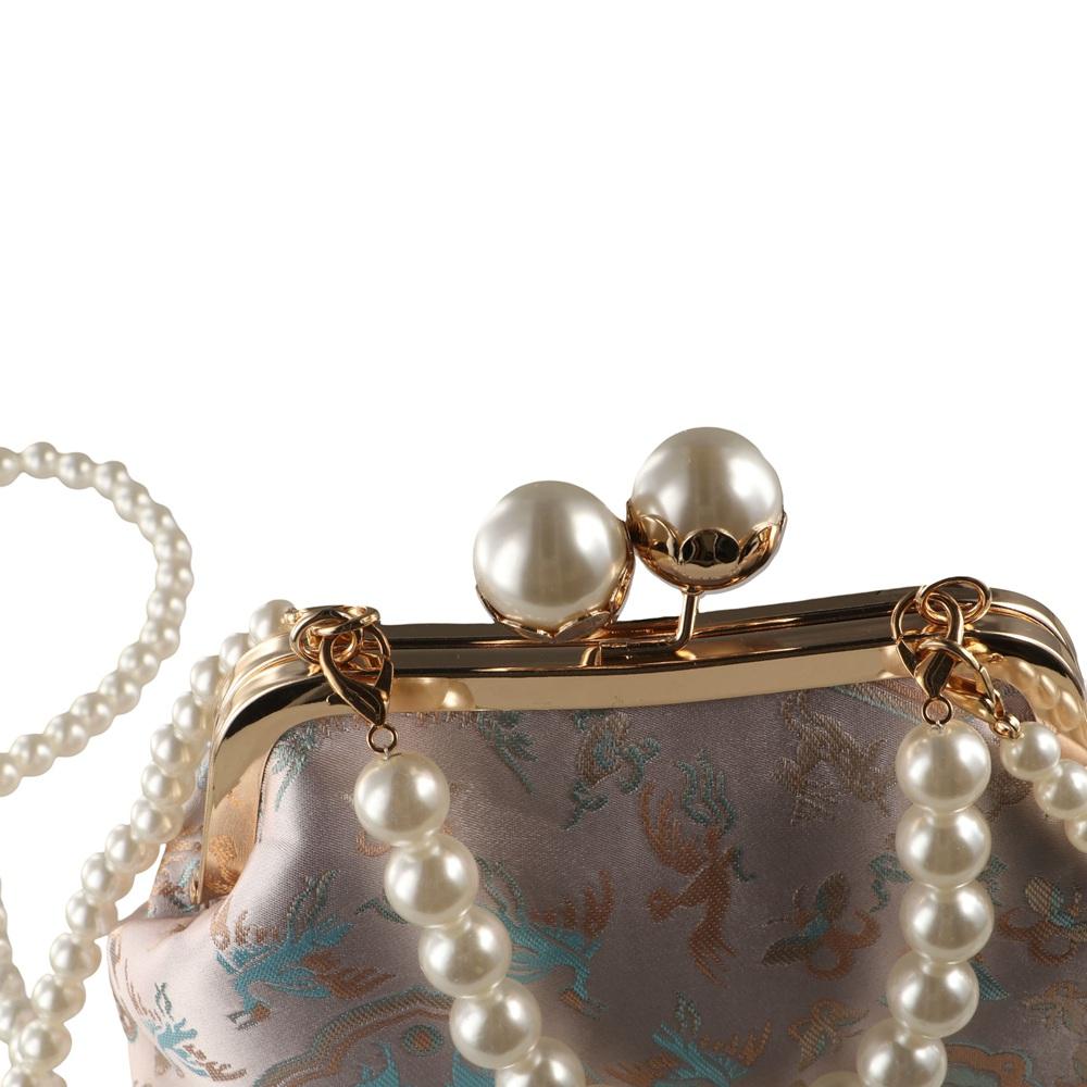 Kiss Lock Chinese Style Handbag Pearl Hanfu Clutch Bag Retro Embroidery Banquet Bag  Women