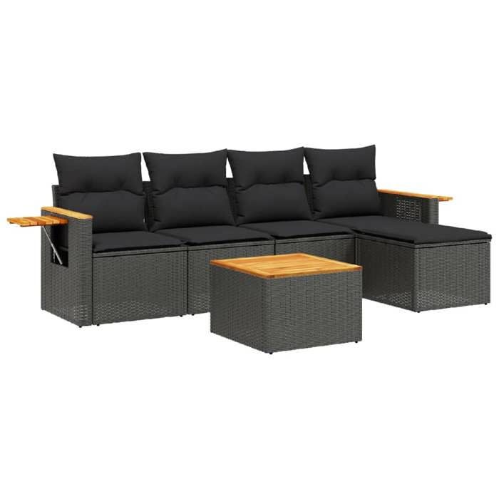 VidaXL Garden Lounge Set with Cushions 6 Pcs, Patio Sofas, Patio Furniture Set, Outdoor Furniture, Black 3259164