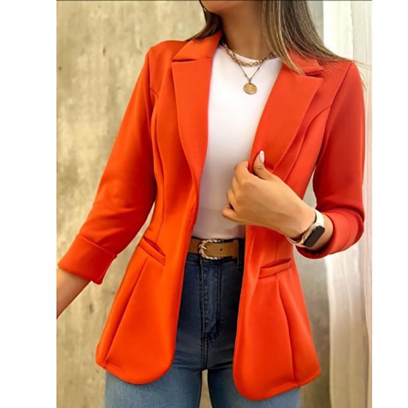 

Осінній суцільний мінімалістичний піджак з довгим рукавом і коміром, піджак, жіноче пальто, одяг S червоний
