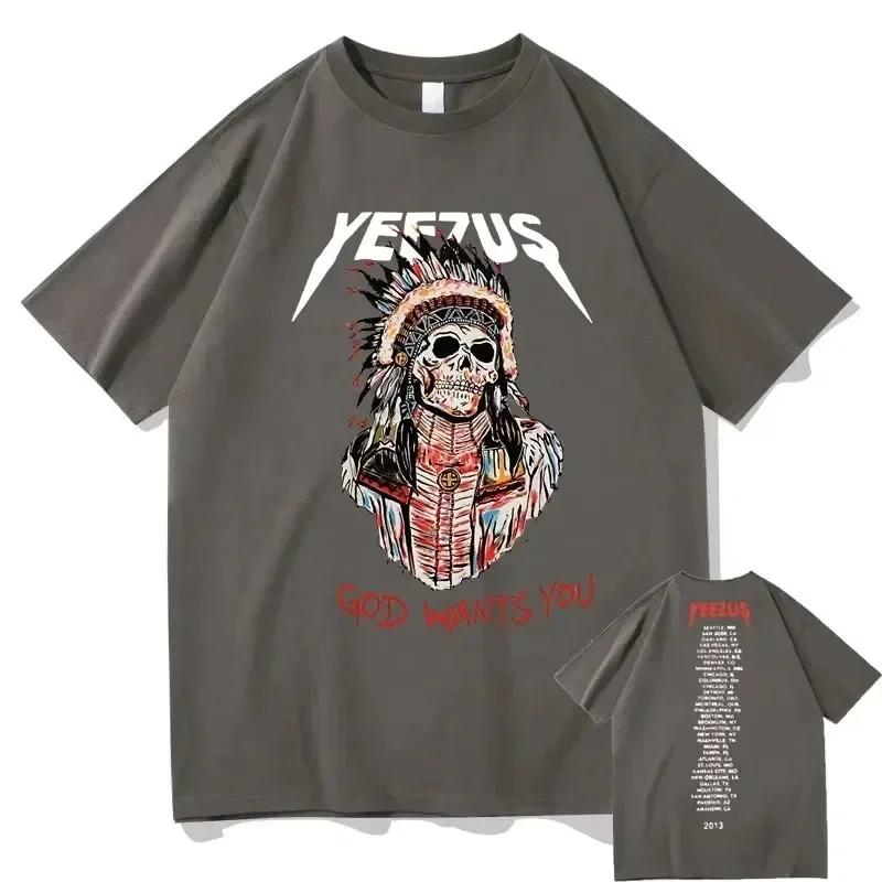 God Wants You Kanye West T-Shirt mit doppelseitigem Druck für Herren, kurzärmelig, modisch, Tribal-Totenkopf-Grafik, Sommer-Tops für Männer und Frauen