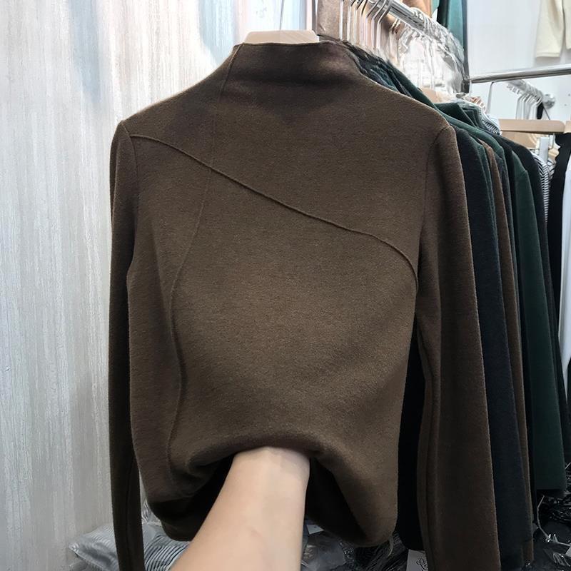 2024 Western-Style Slim Velvet Long-Sleeve Top: Women's Autumn/Winter Half-High Collar Shirt