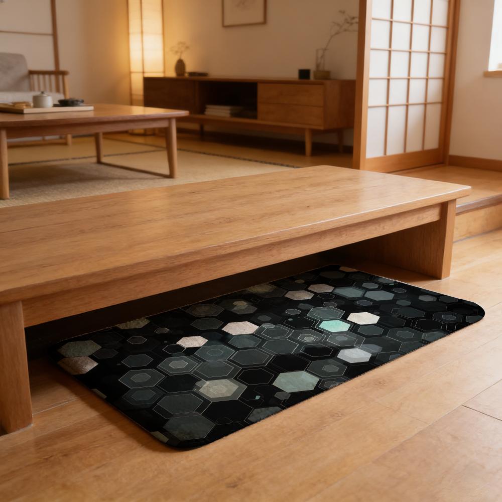 Abstract Hexagon Pattern Floor Mat Flannel Door Mat Non-Slip Absorbent Washable Indoor Home Rug