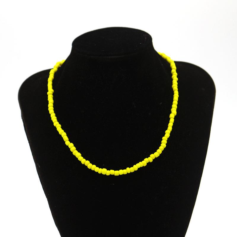 2022 European & American Rainbow Rice Bead Pendant Necklace: Summer Handmade Pure Color with Short Snake Bone Design