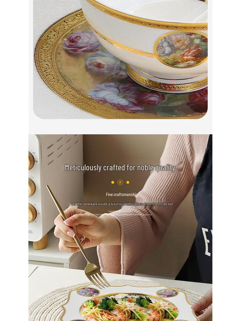 Karosa Light Luxury Bone China Gold Flower Design Tableware Set for Breakfast & Afternoon Tea.