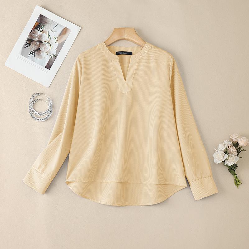 

ZANZEA Women Casual V-neck Loose Long Sleeve Stripe Blouse 5XL хакі