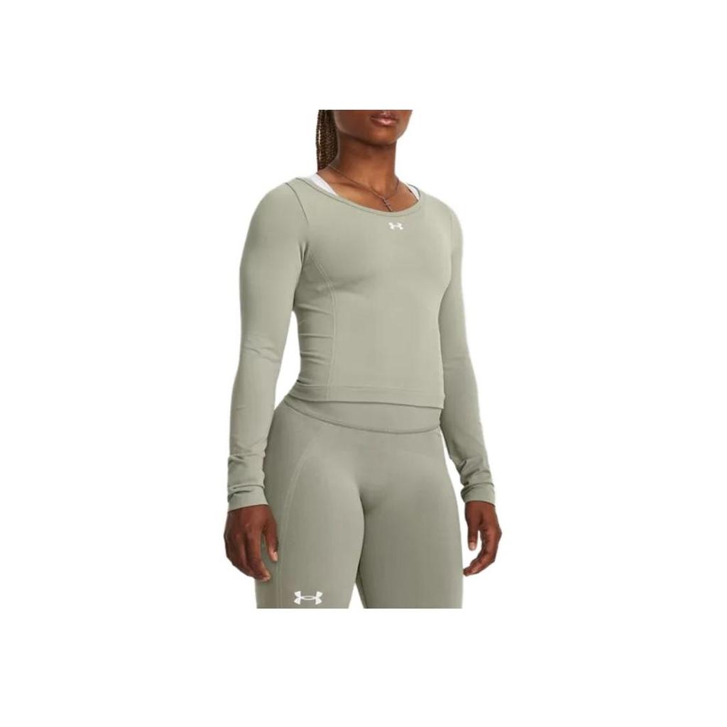 Under Armour Logo Print Fitted Short Sleeve Crewneck Sweatshirt Women sweatshirt Gray 1379150-504