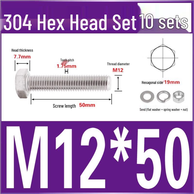 304 Stainless Steel External Hex Screw, Bolt & Nut Set