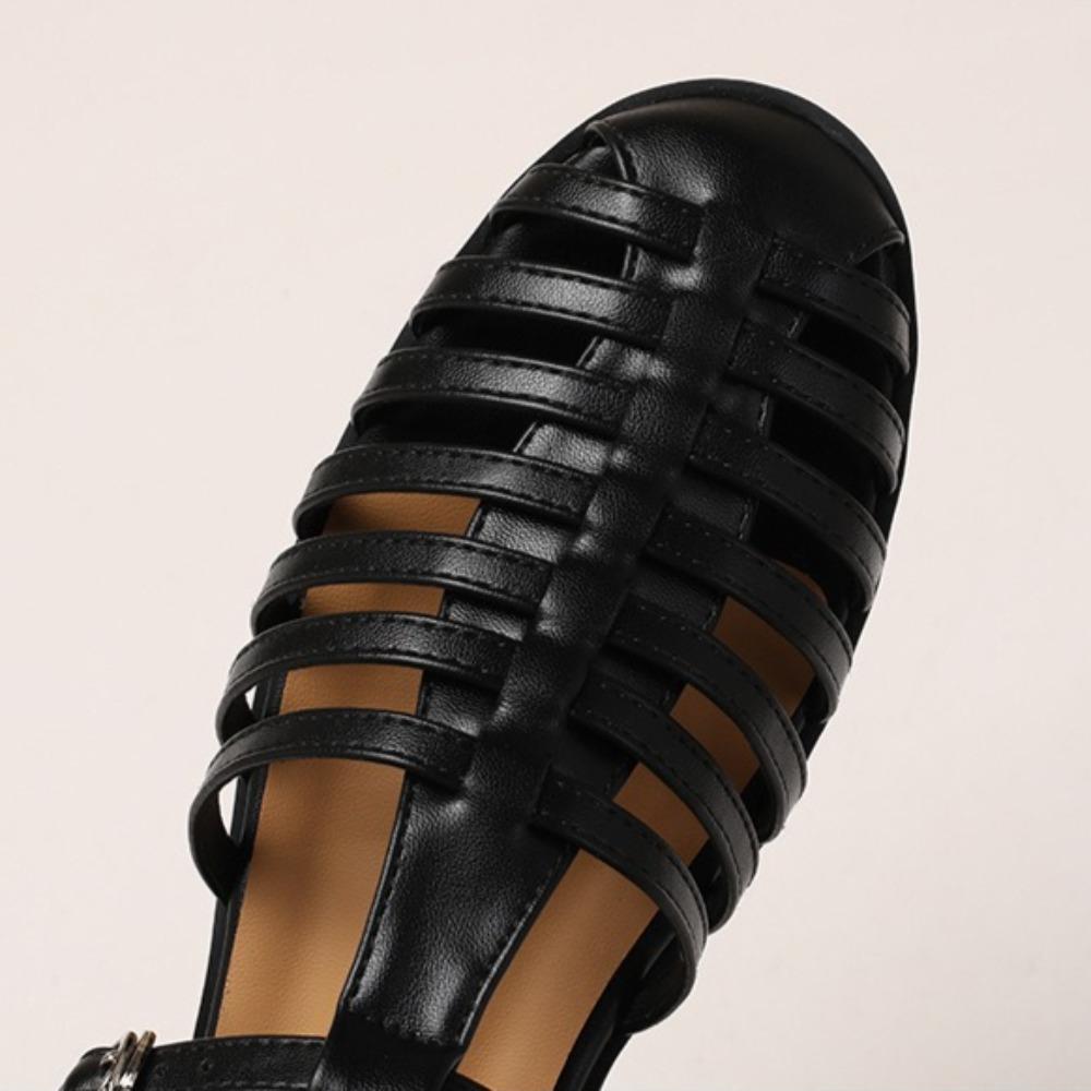 Women's Sandals Summer Baotou Square Head Retro Sandals Women's Summer New Fashion Thick Heel Outer Wear Woven Roman Sandals