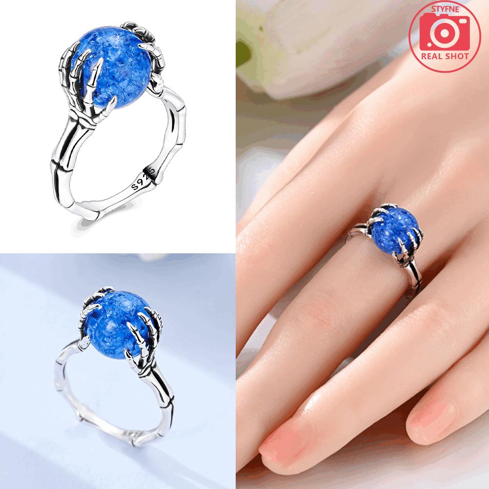 

Authentic copper Blue Gemstone Skull Finger Ring Pink Bow Ring Claws Jewellery Women Fine Anniversarys Day Gift Accessories 6