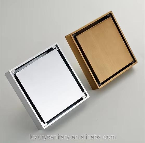 High Quality Antique Chrome Brass Invisible square Floor Drains New Bathroom Concealed square Brass Floor Drain (as the picture,Brass)