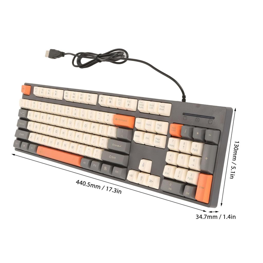 104-Key USB Wired Keyboard, Cute Gaming Keyboard with Vibrant 3-Color Keycaps, 12 Multimedia Function Keys for OS X (GREY)