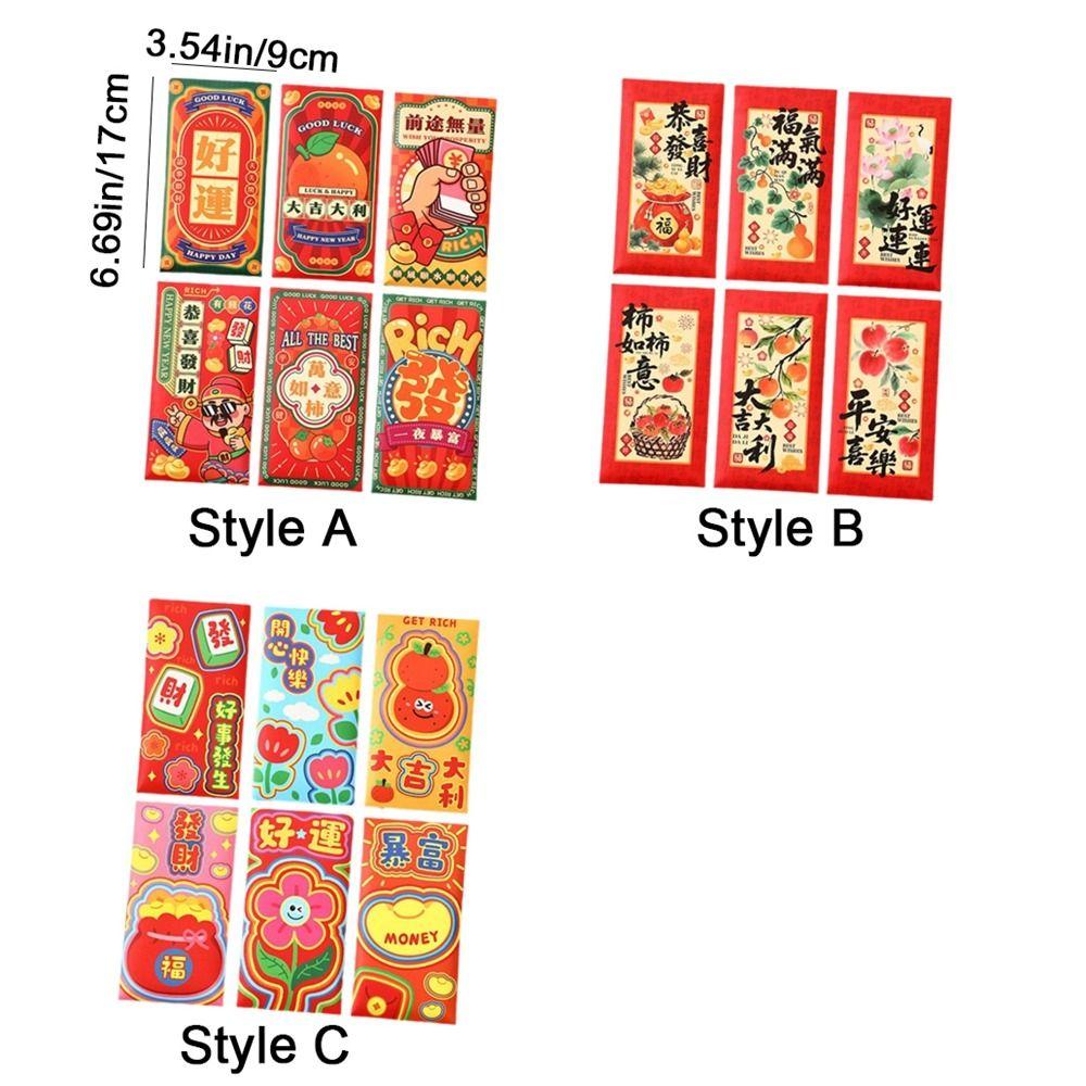 6Pcs Chinese Style 2026 Horse Year Red Envelope Paper Lucky Money Bag Red Pocket Birthday Gift