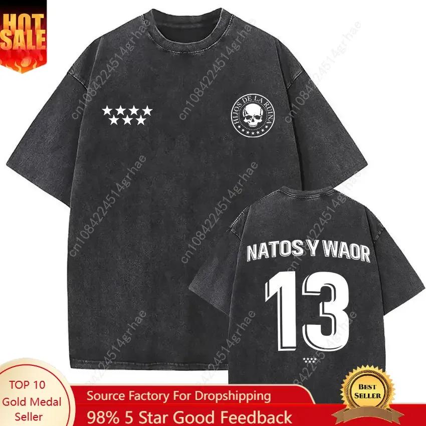 Vintage Washed Natos Waor 13 Logo Album T Shirt Hip Hop Rap Gothic Clothing Tshirt Men Women High Quality Short Sleeve T Shirts