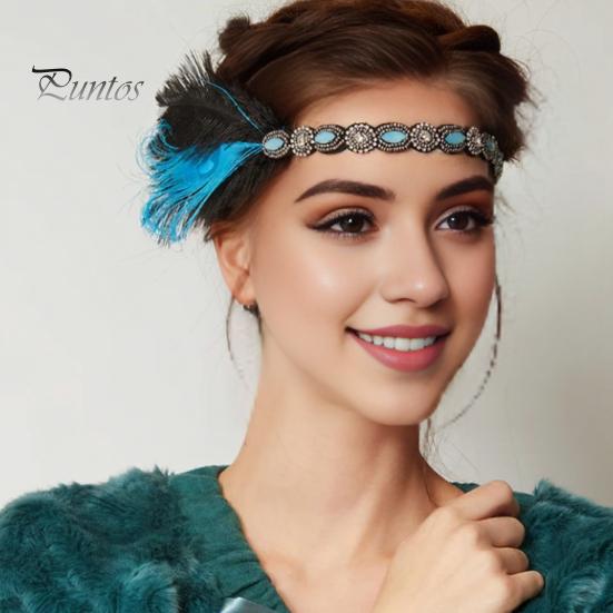 Flapper Feather Headband Black Rhinestone Hair Band 1920s Vintage Gatsby Secure Party Headpiece Women Prom