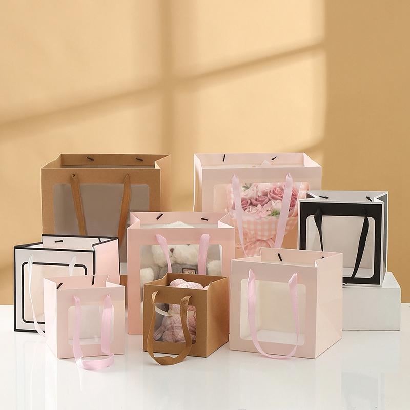 Portable Gift Bag Cookie Box with Window Shopping Bag Scarf Gift Box Birthday Gift Bags Packaging Bag Cake Boxes Wedding Decor