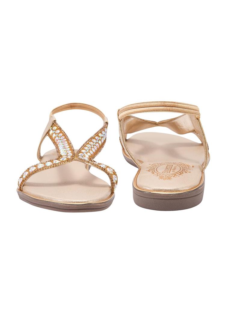 Shoetopia Womens Embellished Flat Sandals | Stylish Slingback Party & Ethnic Footwear Flats | Comfortable Daily Footwear