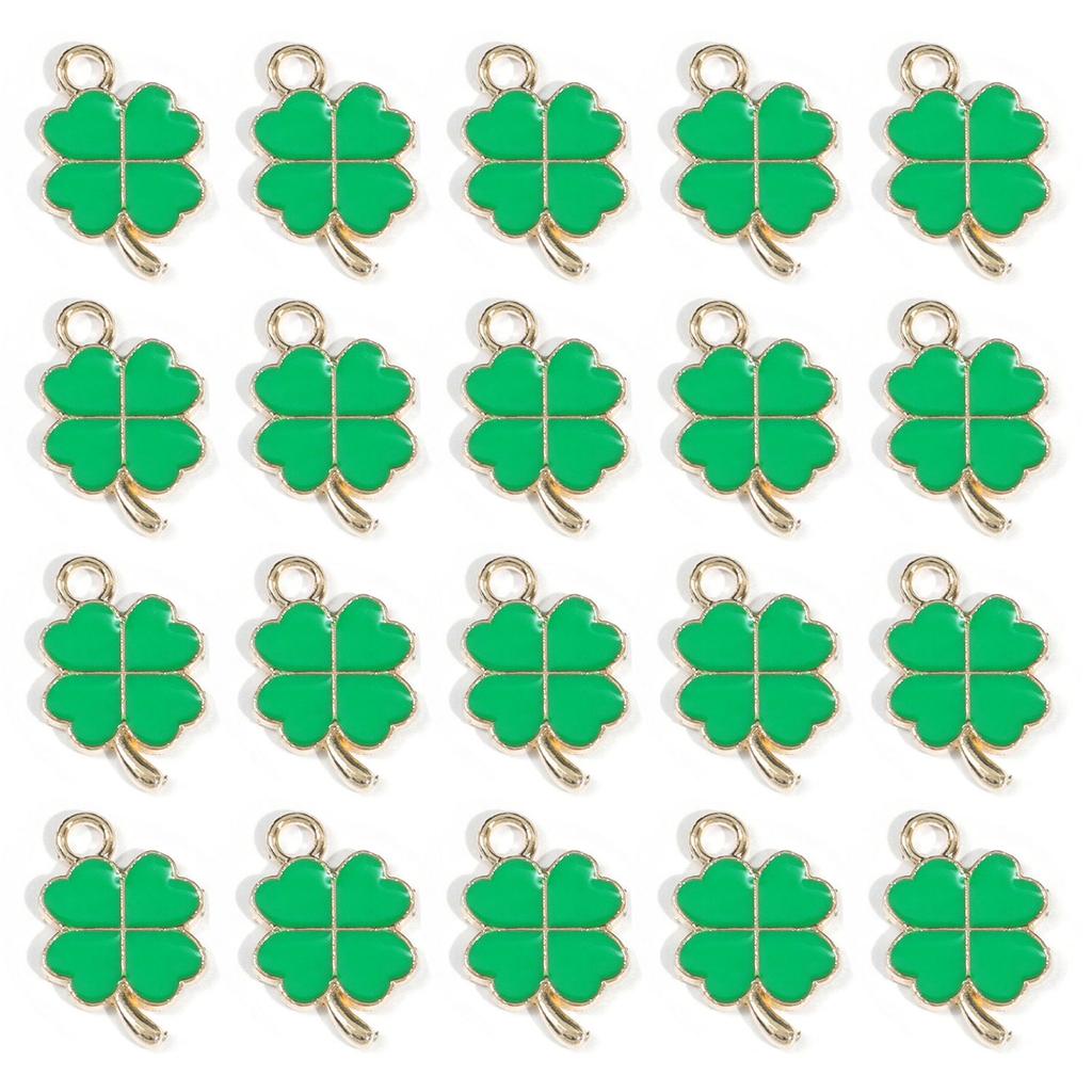 20pcs Four-Leaf Jewelry Making Charms, Assorted Green Charm Pendant Plated Enamel Charm Pendant For Earring Necklace Bracelet