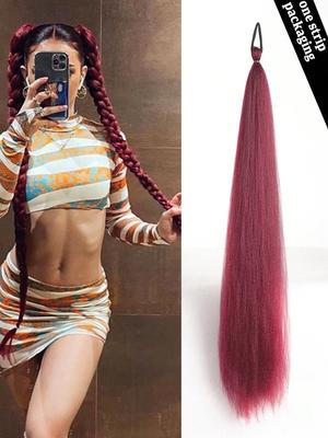Synthetic Ponytail 1 Pack Braid Extension, Full of  Color Ponytail Extension, with Elastic Tie Straight Tube Sleek Wrap Extension Hair