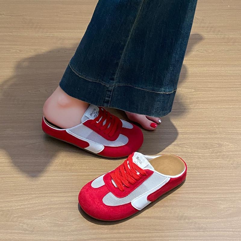 Summer Women Casual Flats Shoes Footbed Comfortable Slip On Mules Mesh House Slippers Ladies Backless Slide Retro Female Loafers