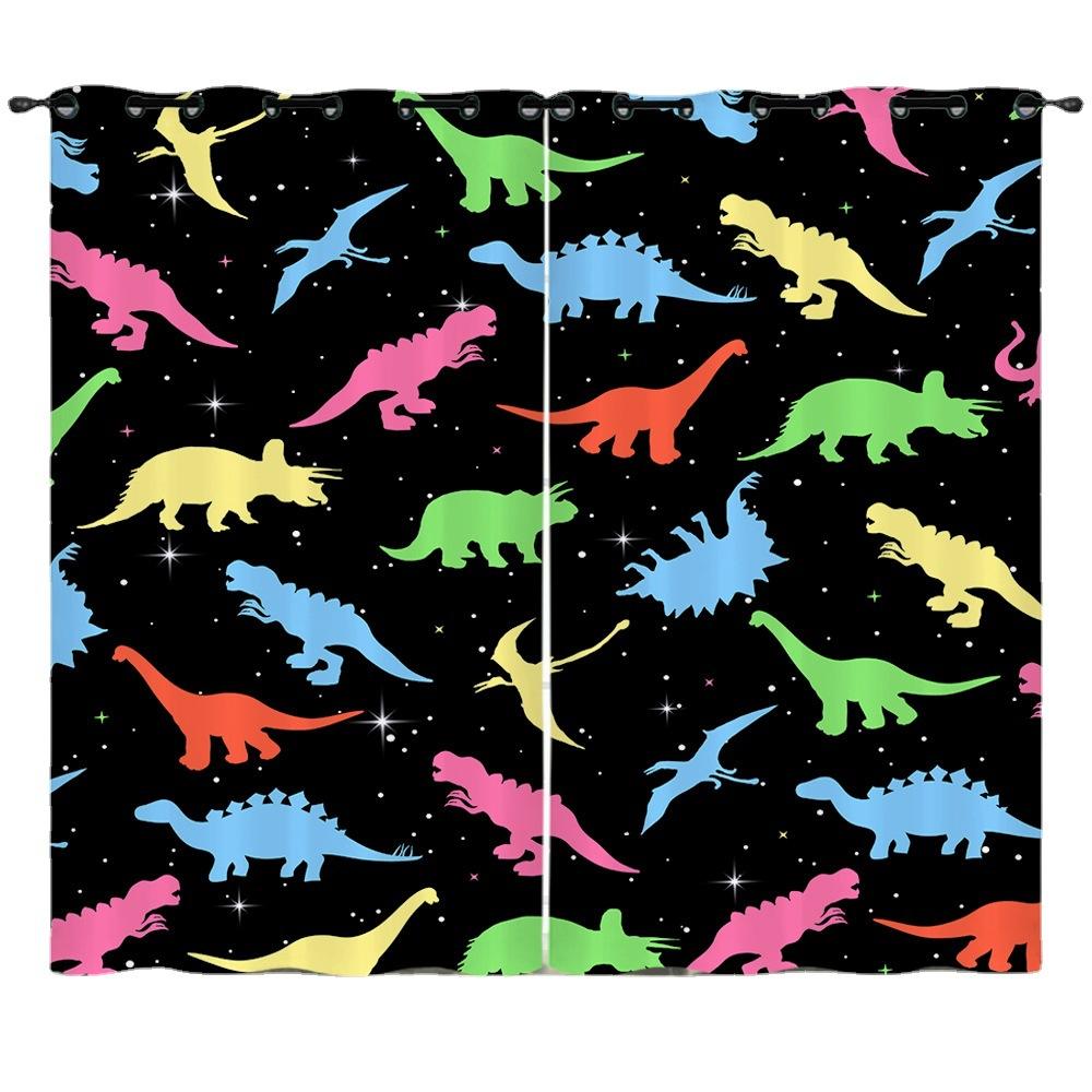 Curtain Cartoon Dinosaur Illustration Digital Printing Blackout Curtain Bedroom Punching