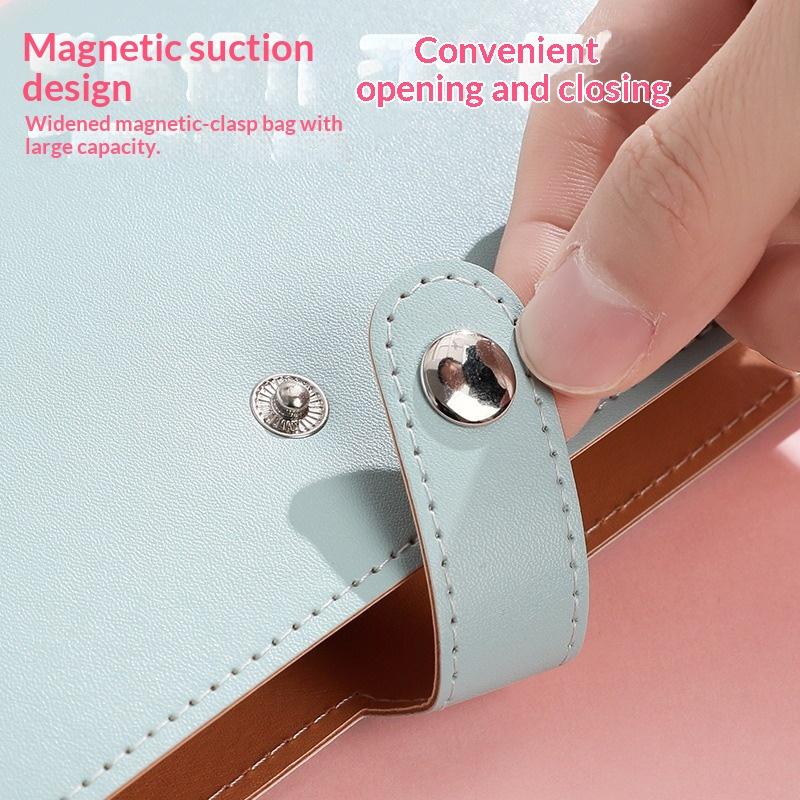 Pu Leather Photo Money Card Holder With 50 Inner Pages Snap Closure For Storing Photocards Business Cards Tickets Paper Money