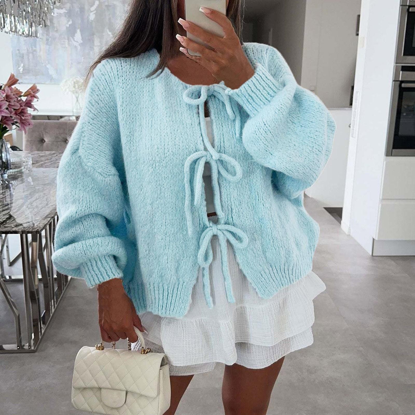 

Женский кардиган с круглым вырезом и длинными рукавами, на шнуровке, приталенный S